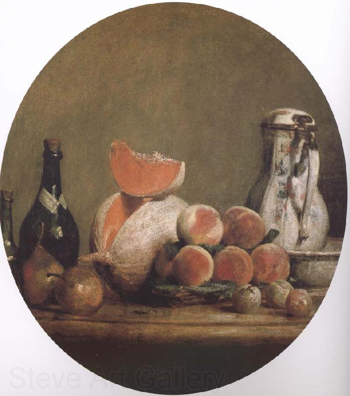 Jean Baptiste Simeon Chardin Cut melon and peach bottle still life etc Spain oil painting art